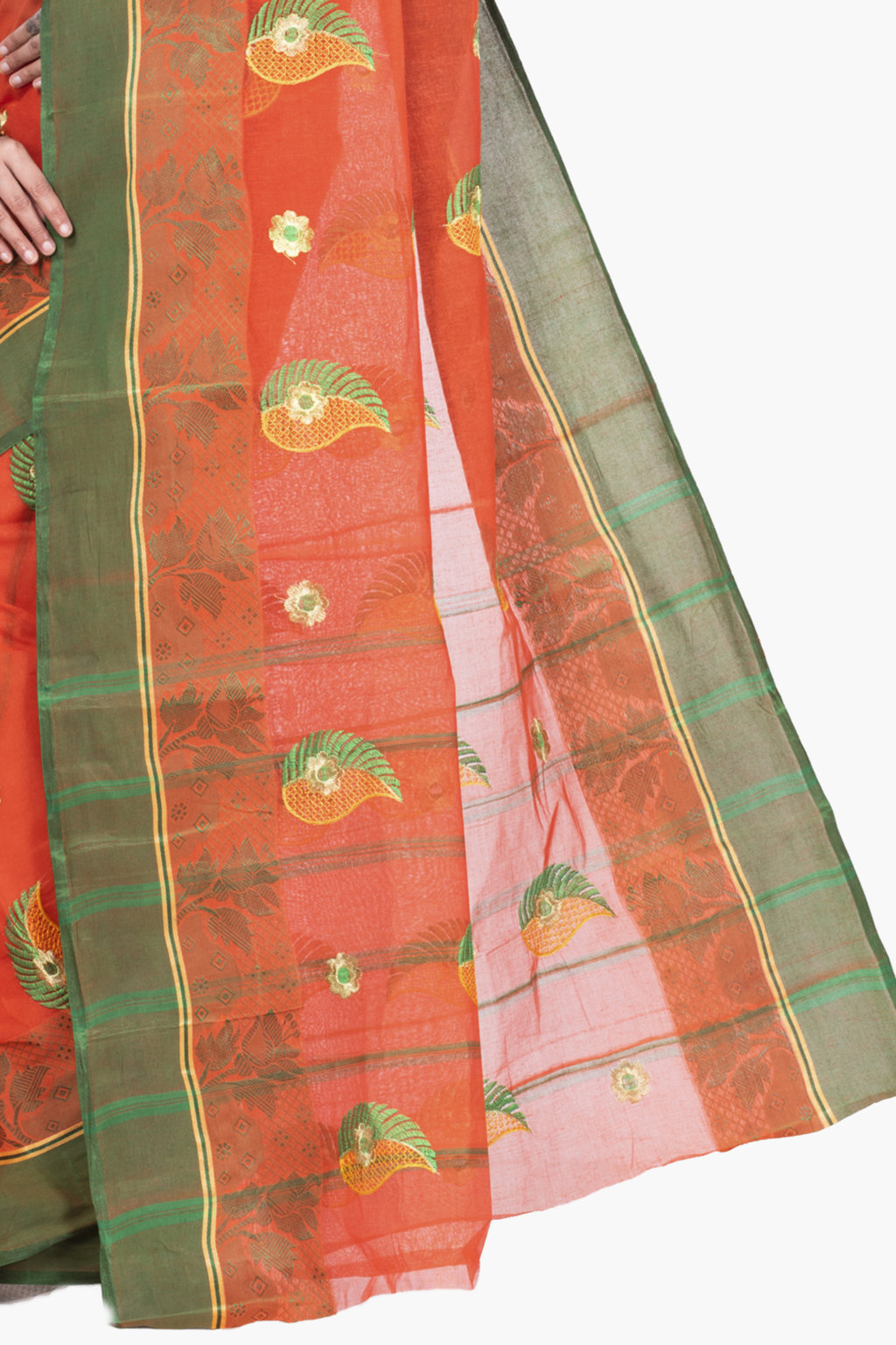 Orange Pure Cotton Shanko_Embro Tant Embroidery (664)